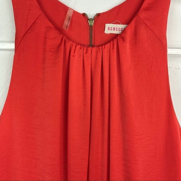 Rebecca Taylor Red Orange Pleated Sleeveless Fit and Flare Dress 2 - Picture 2 of 7